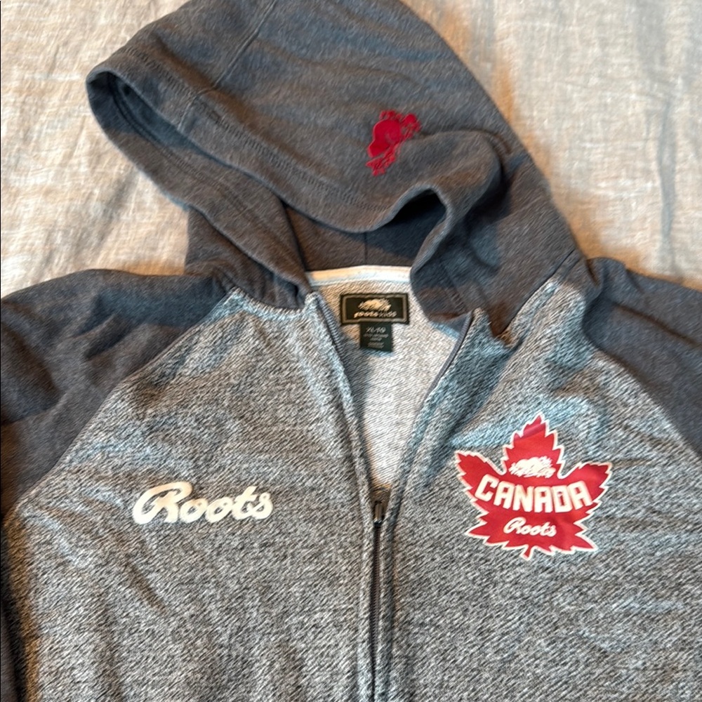 Roots Heather Gray and Red Athletic Hoodie